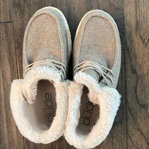 Hey Dude Beige Fur-Lined Loafers
